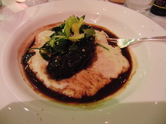 Bottega Louie Restaurant signature dishes Black Truffle Arancini, Maryland Crabcake, Short Rib.
